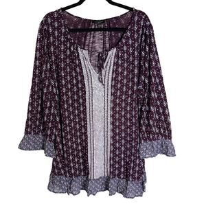 Mama | Lucky Brand Maroon Boho Floral Print Ruffle Top Size: 2X